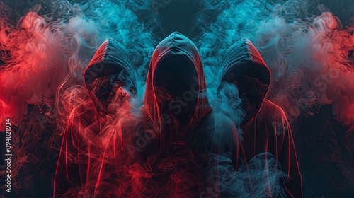 A group of masked hackers, a dangerous and hooded collective, engaged in cyber crime, cyber attacks, and system breaches. This dark and anonymous assembly represents a significant threat in the realm 
