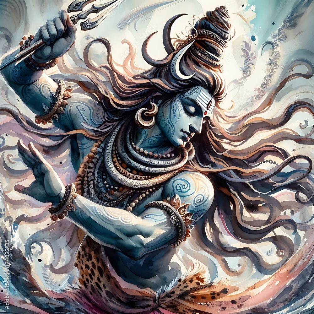 Watercolor Depiction of Lord Shiva Performing the Tandava Dance ...