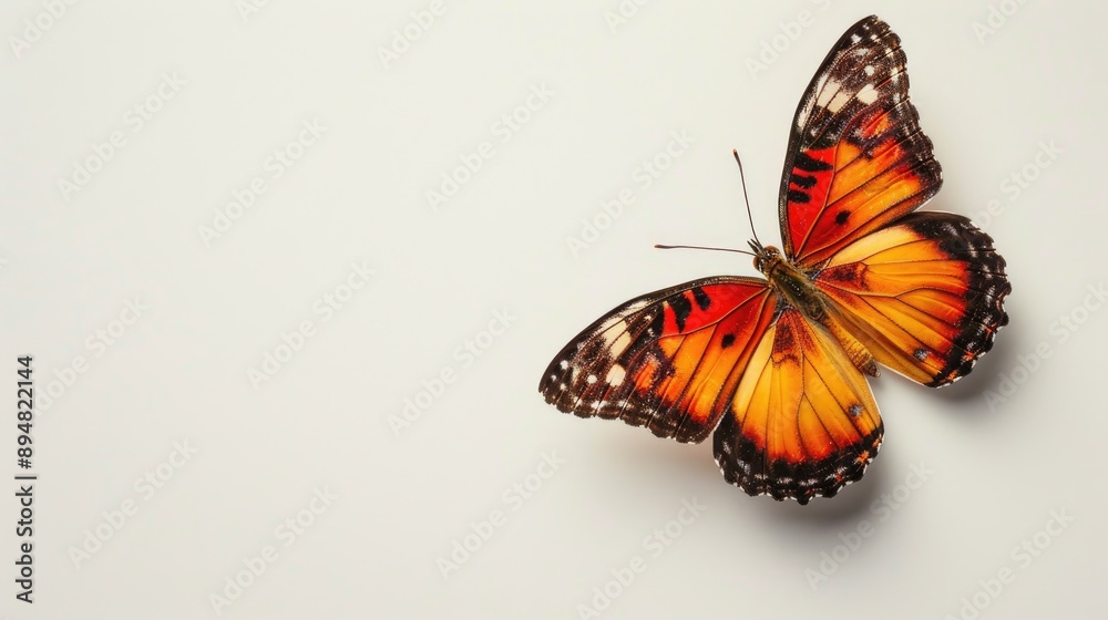 Obraz premium Vibrant butterfly on white backdrop with empty areas