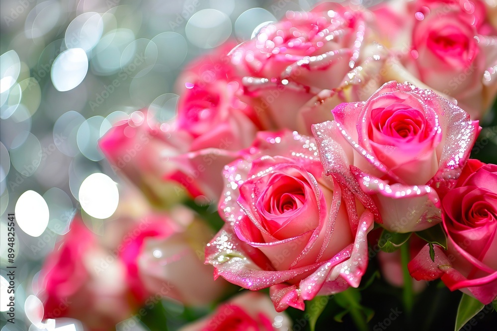Pink roses in a vase with water drops. Pink roses in a vase with water drops.