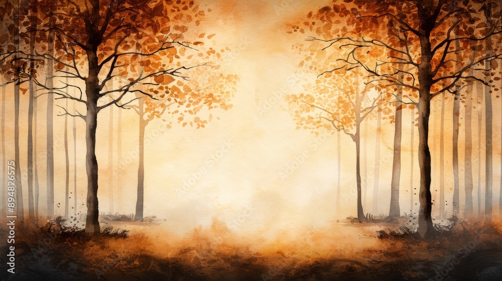 A serene autumn landscape featuring fog, golden leaves, and tranquil trees, creating an atmosphere of peace and beauty. A serene autumn landscape featuring fog, golden leaves, and tranquil trees, creating an atmosphere of peace and beauty.