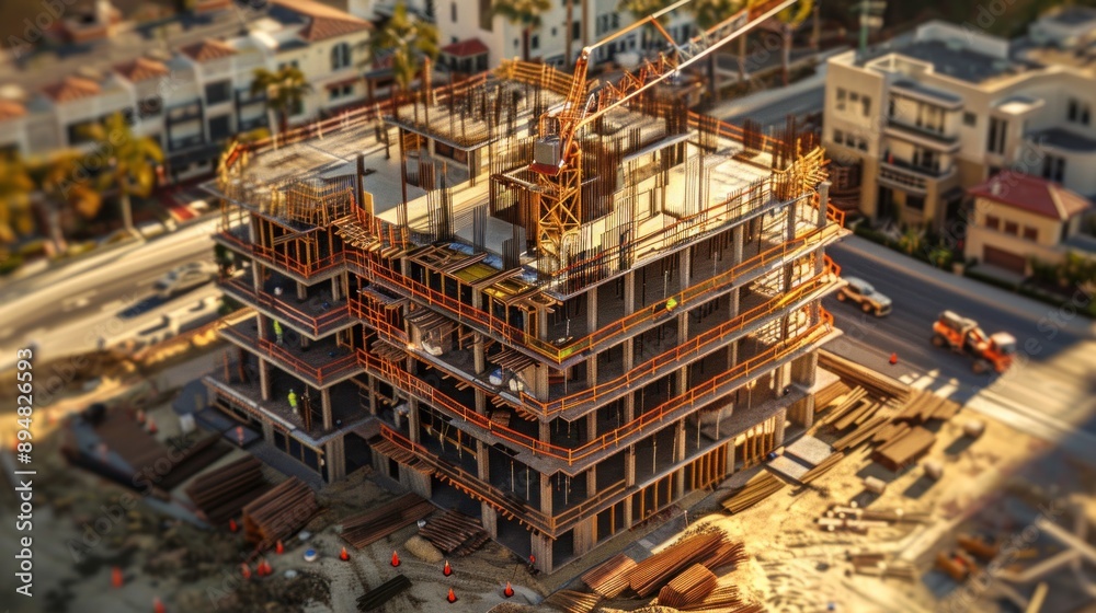 Fototapeta premium Generate a photo realistic image of a construction project with an expense report showing detailed financial breakdowns and budget allocations; ensure the image is of high resolution for clear