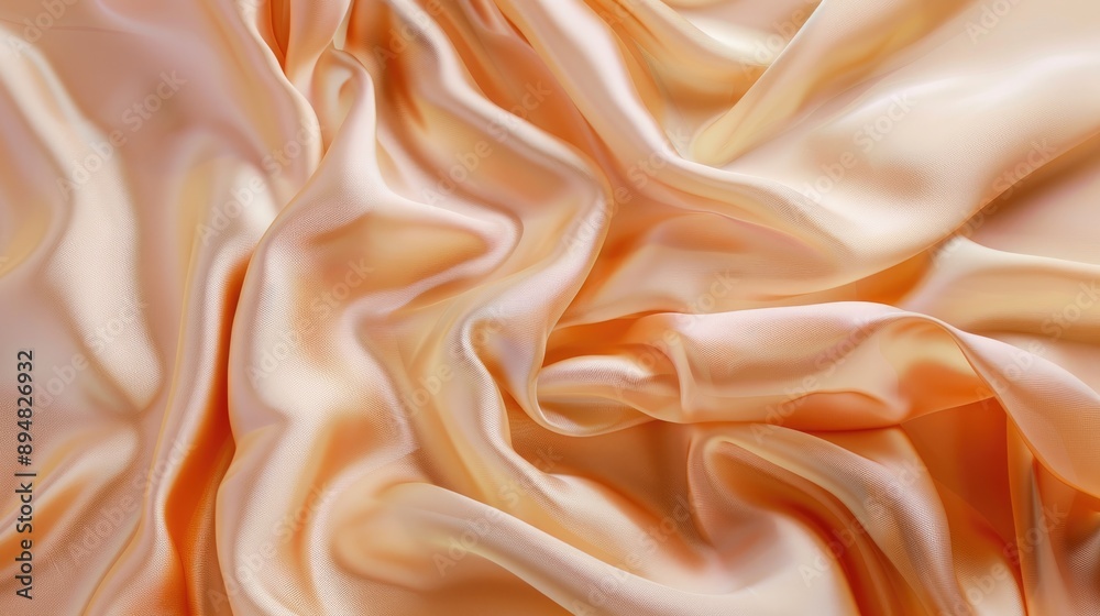 Light peach beige silk satin fabric with gentle drapery and soft folds. Light peach beige silk satin fabric with gentle drapery and soft folds.