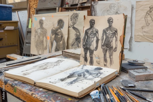 Wallpaper Mural Figure sketches in a sketchbook on desk in a workshop Torontodigital.ca