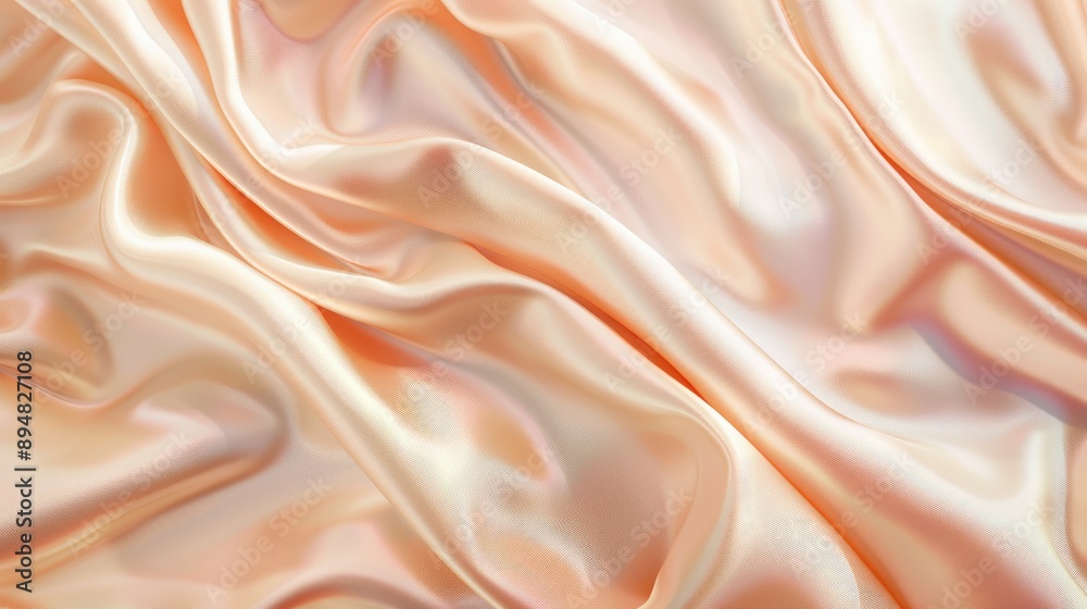 Light peach beige silk satin fabric with gentle drapery and soft folds. Light peach beige silk satin fabric with gentle drapery and soft folds.