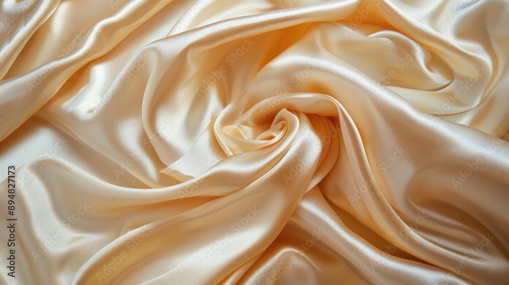 Fototapeta premium Light peach beige silk satin fabric with gentle lines and luxury folds.