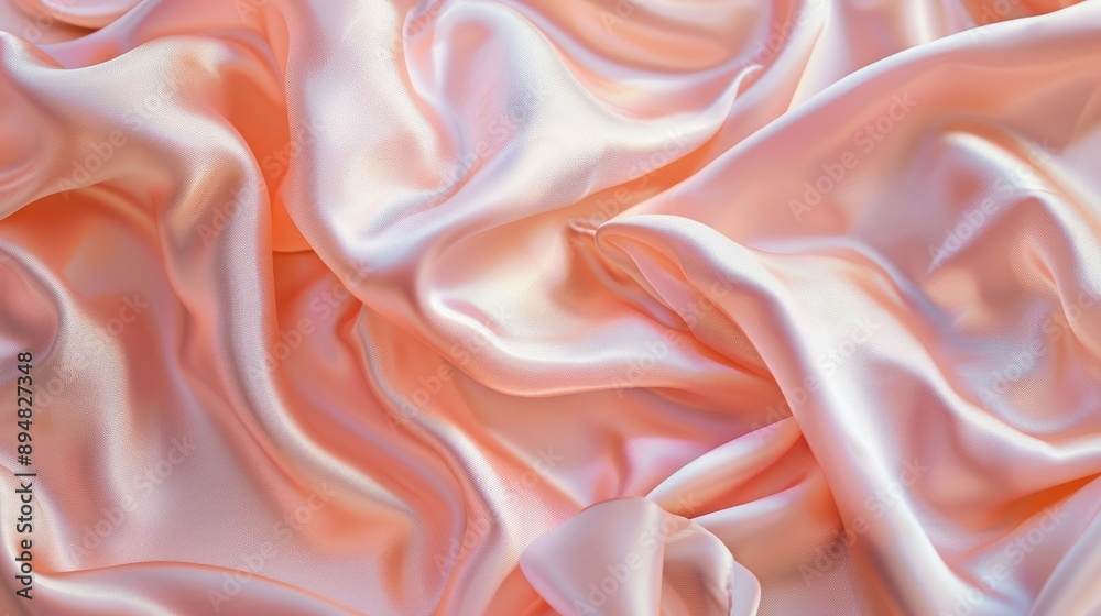 Light peach pink silk satin fabric with elegant drapery and soft folds. Light peach pink silk satin fabric with elegant drapery and soft folds.