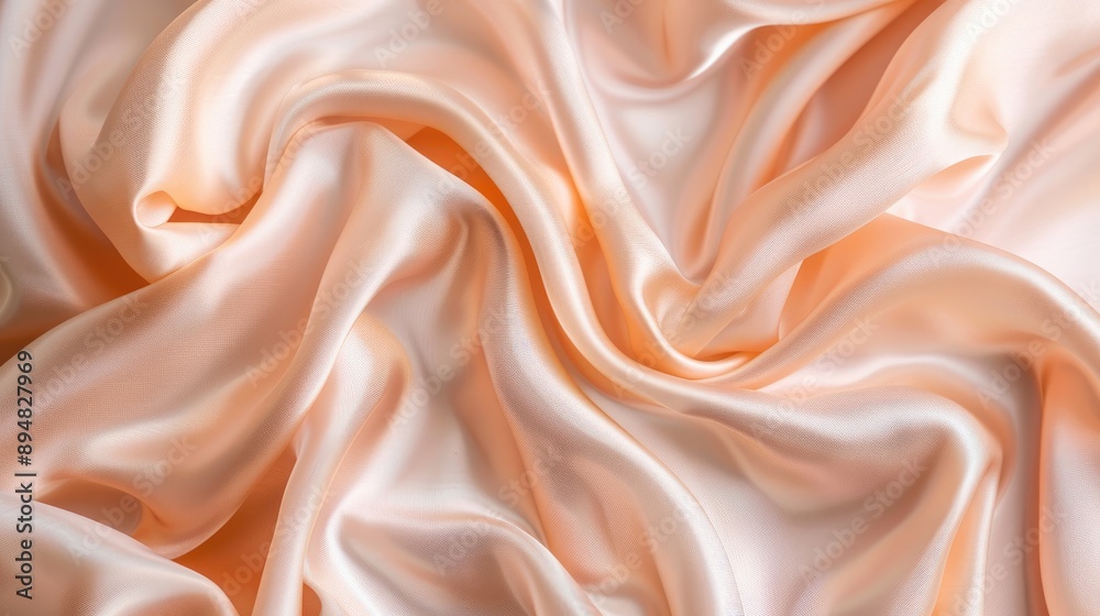 Light peach pink silk satin fabric with soft drapery and delicate folds. Light peach pink silk satin fabric with soft drapery and delicate folds.