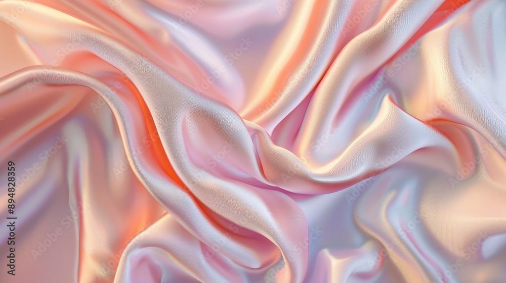 Obraz premium Light pink peach silk satin fabric with elegant drapery and color gradient.
