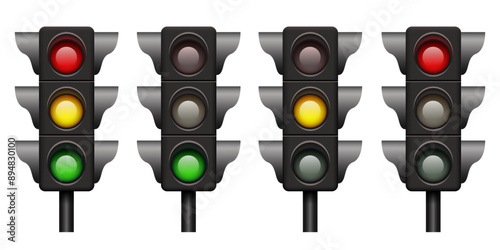 Traffic light. Realistic 3D traffic light. Black traffic lights. Vector clipart.