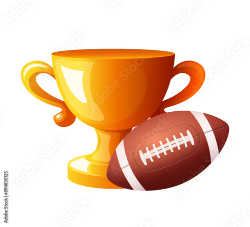 Golden cup and ball. Vector clipart isolated on white background.