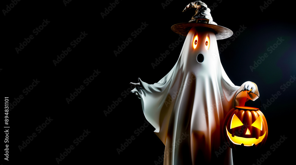 Obraz premium Halloween Ghost with Glowing Pumpkin