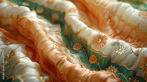 Detailed view of Indian textile with traditional motifs. photo