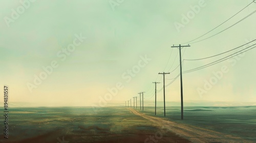 Power lines disappearing into the horizon over a vast open field, symbolizing connectivity and reach.