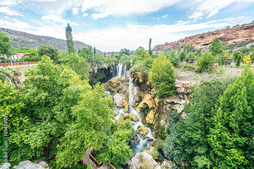 The scenic views of Yerköprü Waterfall located on the Göksu River in the Hadim District of Konya with a magnificent beauty that can enchant everyone with its unique natural beauty. photo