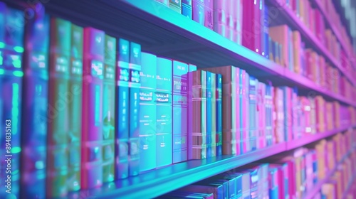 The shelf of books in library reading room in a vibrant state. AI generated photo