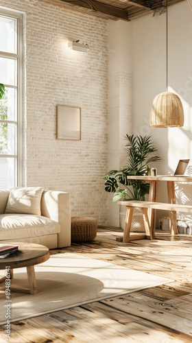 Scandinavian Style Attic Modern Home Office Interior.Generative AI