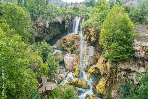 The scenic views of Yerköprü Waterfall located on the Göksu River in the Hadim District of Konya with a magnificent beauty that can enchant everyone with its unique natural beauty. photo