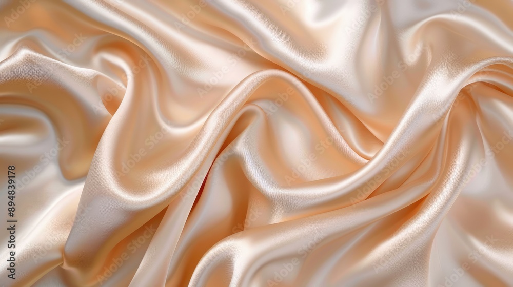 Pale peach beige silk satin fabric with luxury folds and gentle lines. Pale peach beige silk satin fabric with luxury folds and gentle lines.