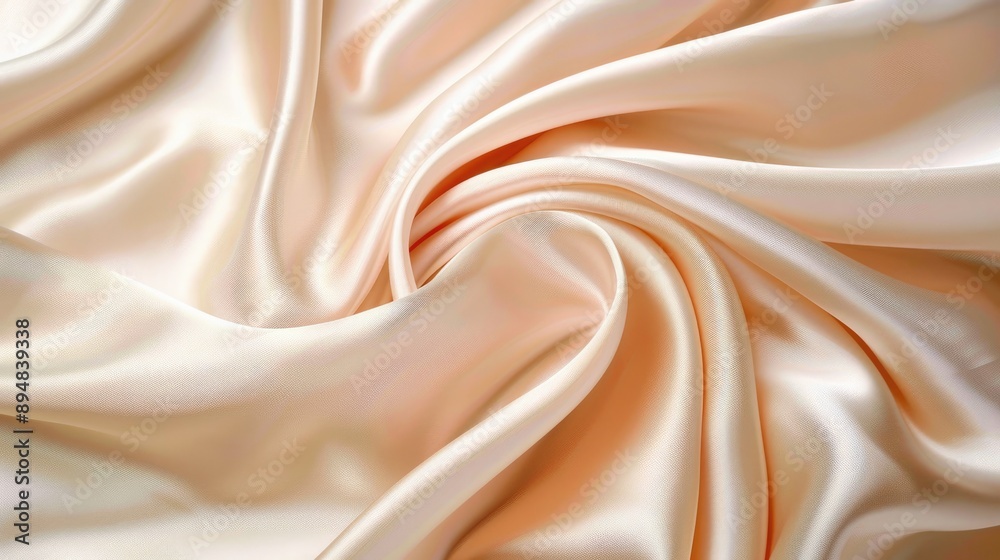 Fototapeta premium Pale peach beige silk satin fabric with luxury lines and soft folds.