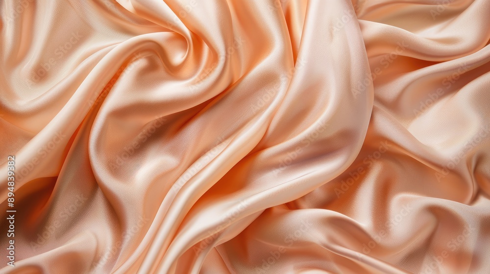 Pale peach beige silk satin fabric with luxury folds and gentle lines. Pale peach beige silk satin fabric with luxury folds and gentle lines.