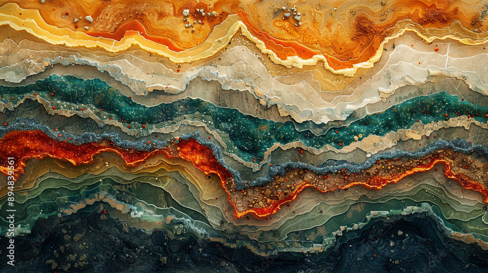 Obraz premium Colorful geological layers in a rock formation.