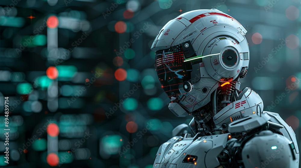 Close-up of a robotic face with intricate mechanical details. Close-up of a robotic face with intricate mechanical details.