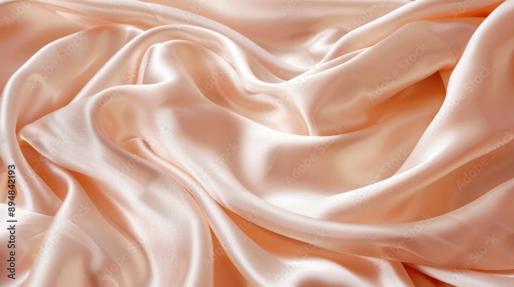 Pale peach pink silk satin fabric with delicate folds and soft drapery. Pale peach pink silk satin fabric with delicate folds and soft drapery.