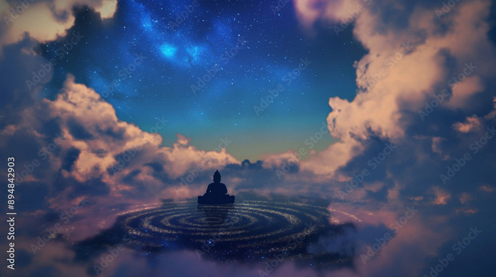 Serene landscape with starry sky.