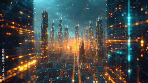 Futuristic dark cyberpunk city dystopia streets colorful. Generative AI