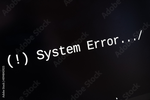 Computer black screen, indicating system error. Viruses and blocking of computer systems.