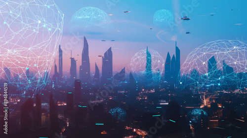 Sci-fi city with tall build...