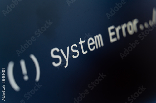Computer black screen, indicating system error. Viruses and blocking of computer systems.