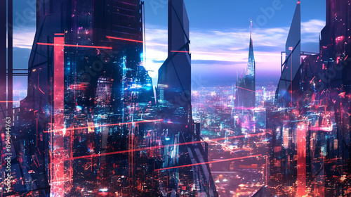 Futuristic cityscape with n...