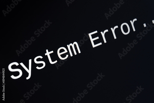 Computer black screen, indicating system error. Viruses and blocking of computer systems.
