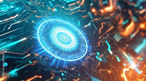 Futuristic blue and orange ...