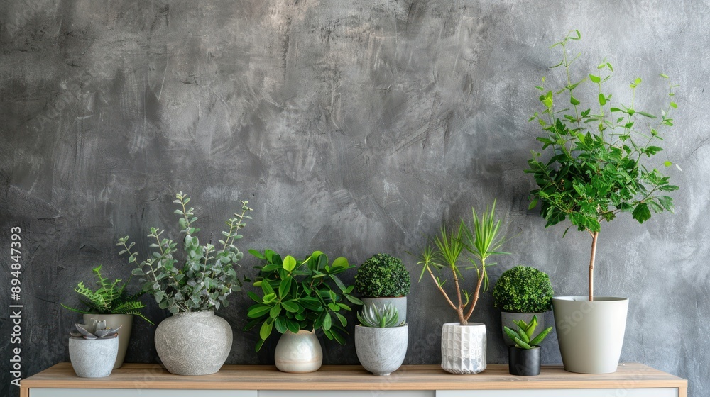 Indoor Plants Against Gray Wall Indoor Plants Against Gray Wall