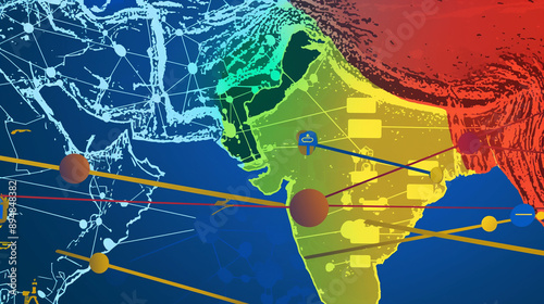 Digital map of India with c...