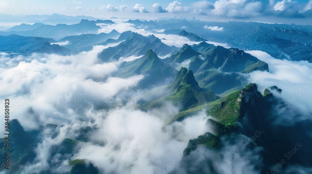 Fototapeta premium Aerial photography of Chinese mountains and rivers,created with Generative AI tecnology.