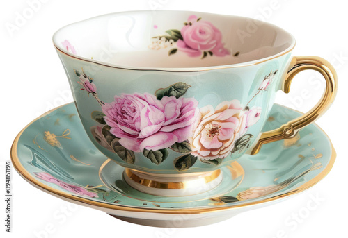 PNG  Elegant floral porcelain tea cup