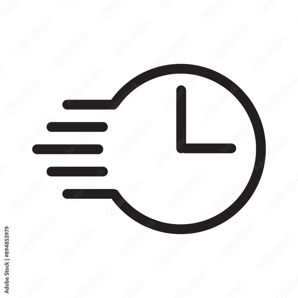 Fast time icon. Speed clock symbol. Quick delivery vector. Minimalistic black design. Fast time icon. Speed clock symbol. Quick delivery vector. Minimalistic black design.