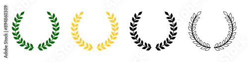 Set of laurel wreath icons. Winner symbol, green, black, gold and white illustration. Vector isolated image
