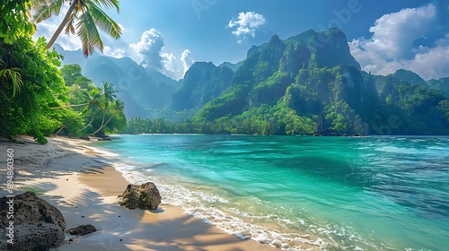 A vibrant photo of a tropical island,  photo