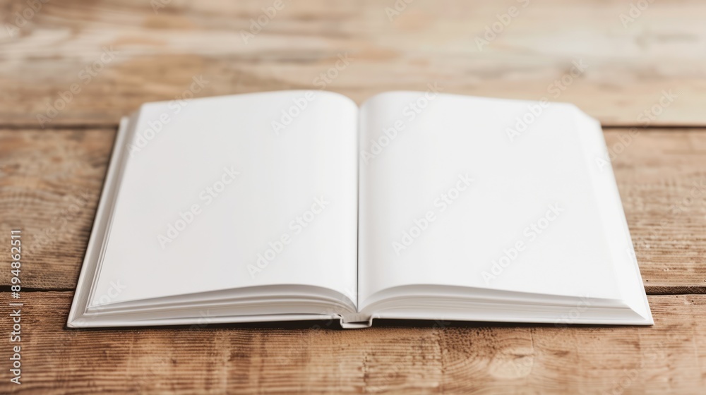 Notebook with a front cover that's empty, capturing a minimalist essence close up, focus on, clean, Overlay, wooden desk backdrop Notebook with a front cover that's empty, capturing a minimalist essence close up, focus on, clean, Overlay, wooden desk backdrop
