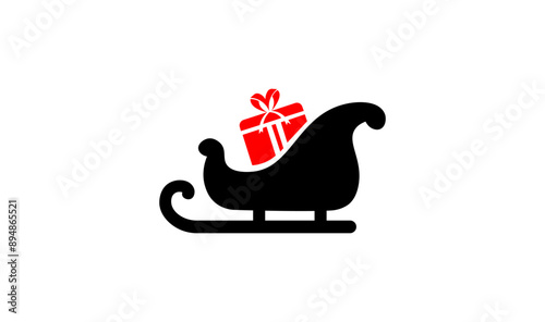 Vector illustration of a sled with a gift box in a minimalist style