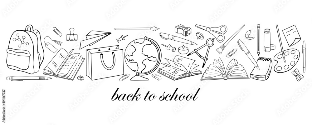 Doodle of student supplies with Doodle of student supplies with