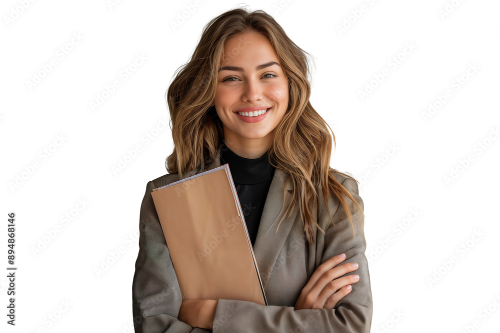 Portrait of a smiling young businesswoman with books, isolated on transparent background Portrait of a smiling young businesswoman with books, isolated on transparent background