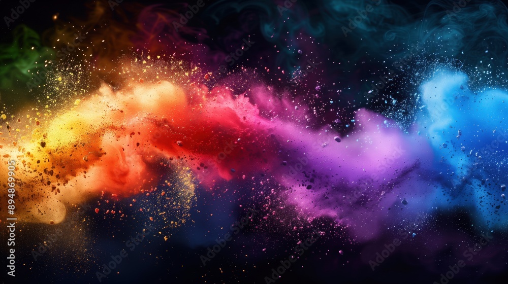 Naklejka premium Color powder splash rainbow background with vibrant hues and dynamic energy