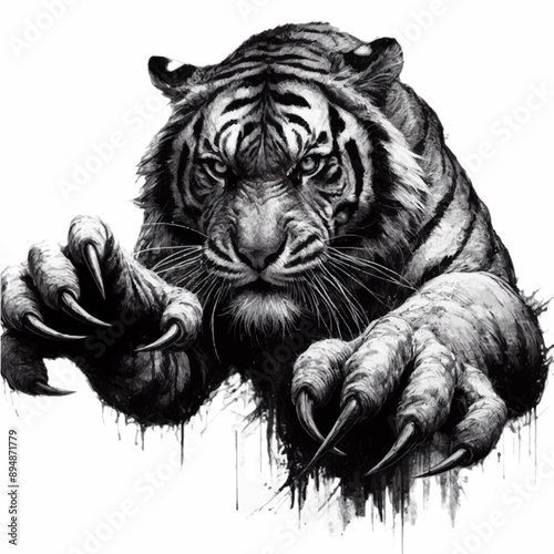 tiger with long claws tattoo design illustration