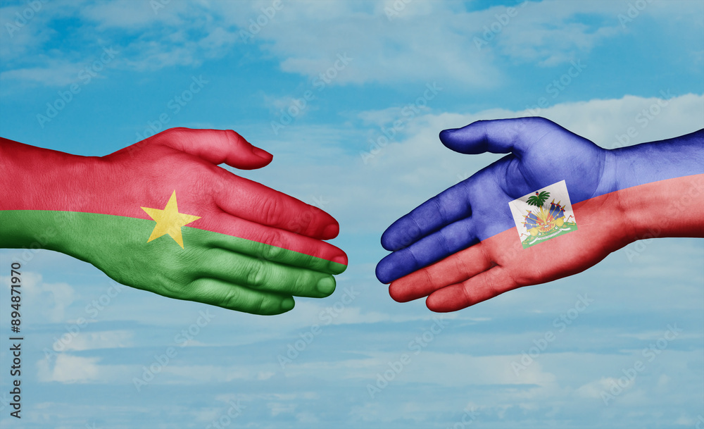 Haiti and Burkina Faso country handshaking with flags, consensus concept international co-operation illustration